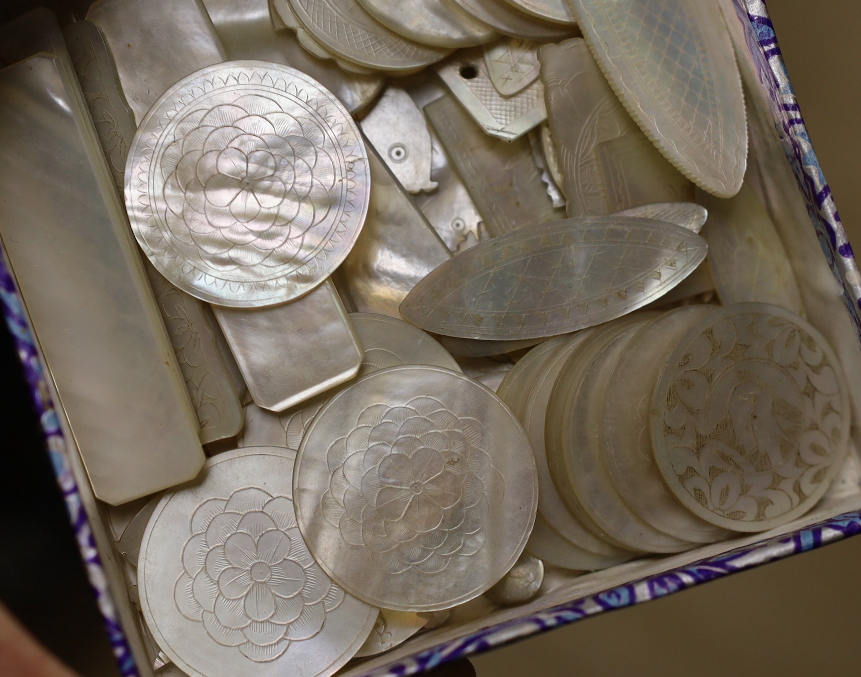 A collection of Chinese mother of pearl gambling counters (approx. 70)